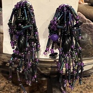 Elegant Beaded Dangle Earrings - Purple and Black pierced GREAT FOR MARDI GRAS